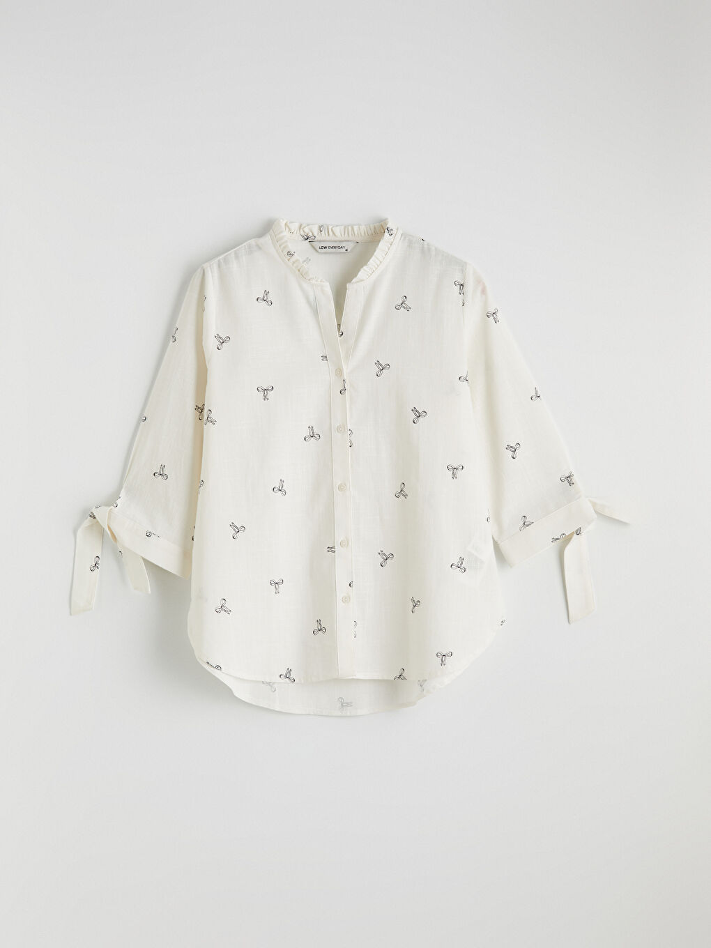 Frilled Notch Neck Patterned Women's Shirt-5