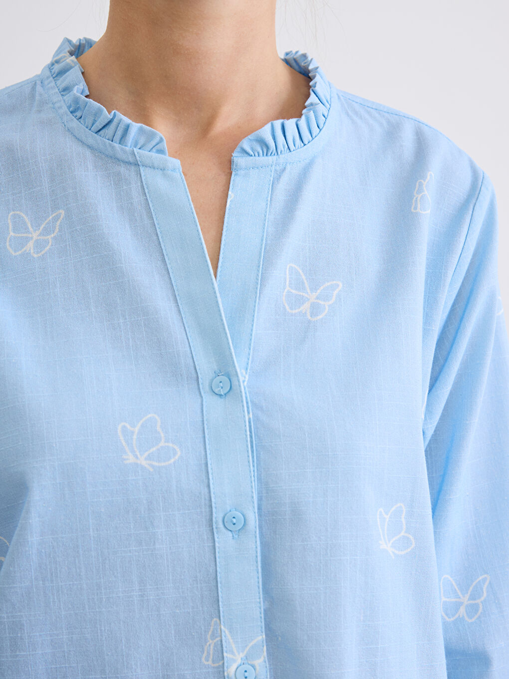 Frilled Notch Neck Patterned Women's Shirt-2