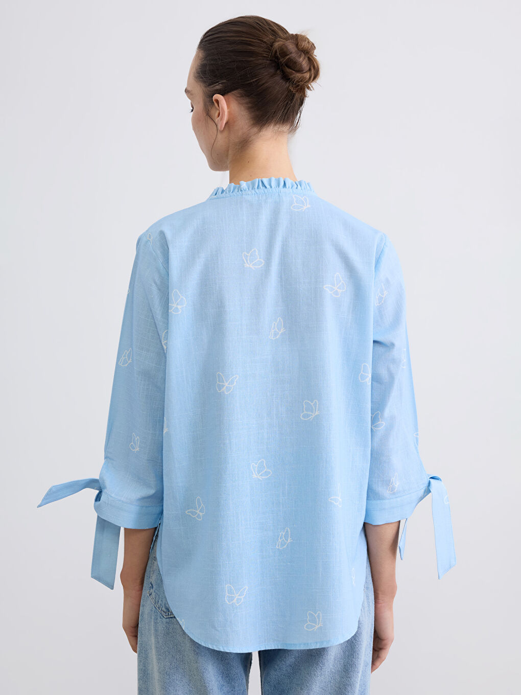 Frilled Notch Neck Patterned Women's Shirt-4