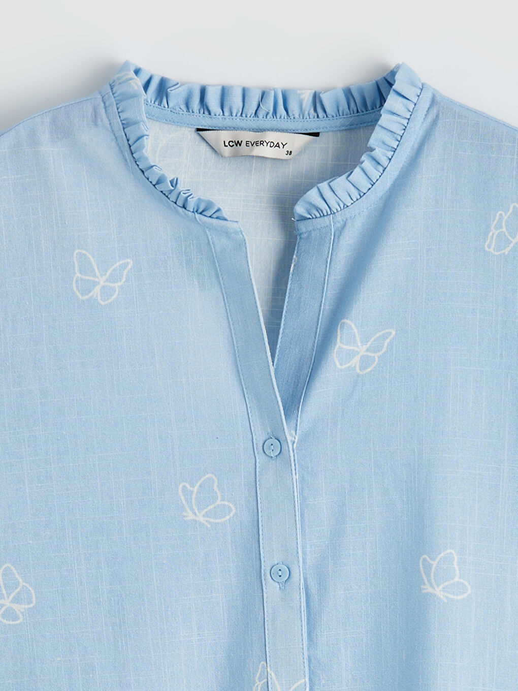 Frilled Notch Neck Patterned Women's Shirt-6