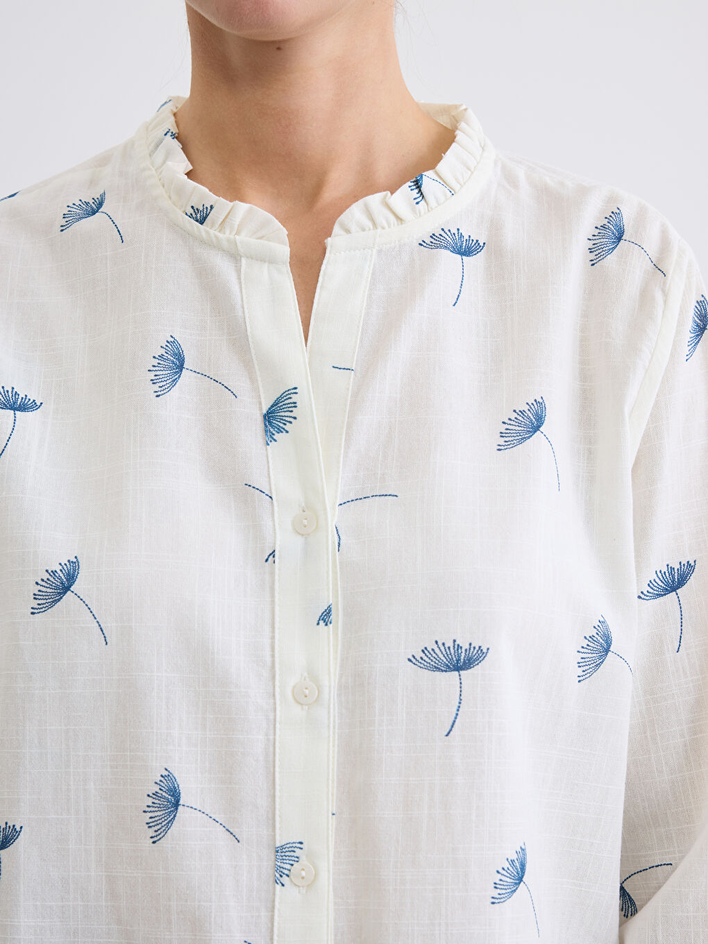 Frilled Notch Neck Patterned Women's Shirt-2