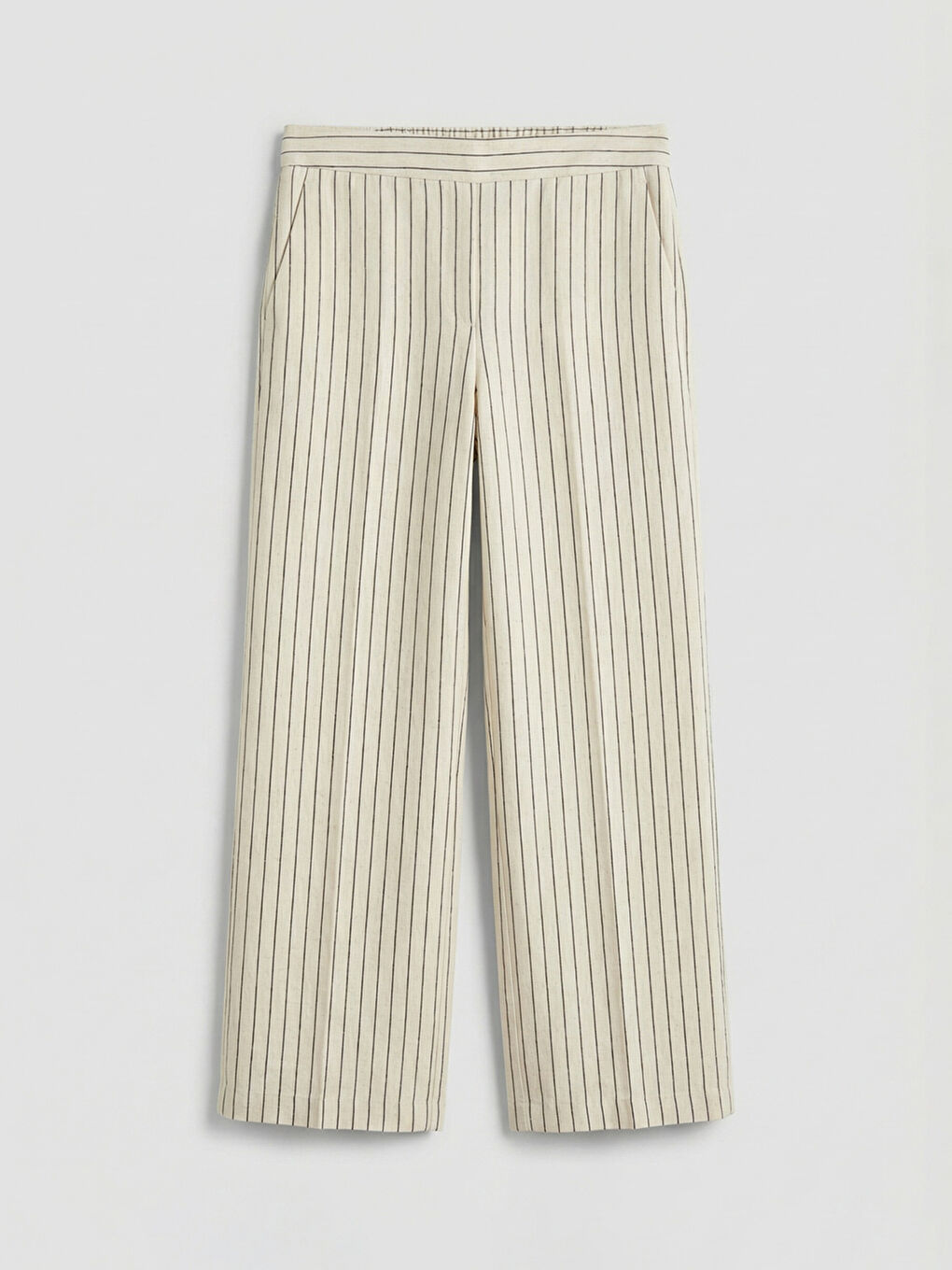Beli Lastikli Çizgili Keten Karışımlı Kadın Pantolon-3