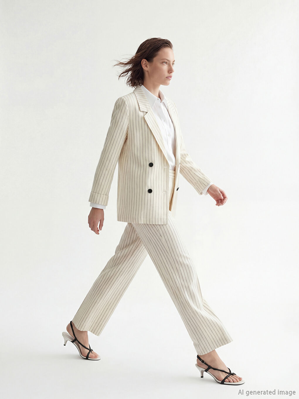 Beli Lastikli Çizgili Keten Karışımlı Kadın Pantolon