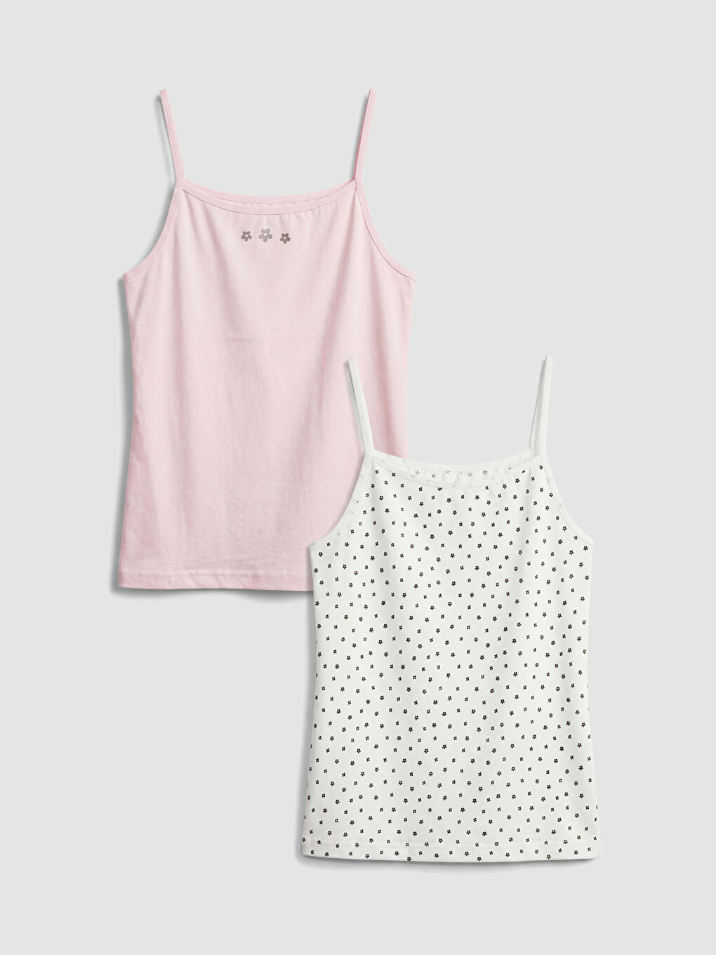 Ekru Kare Yaka Çiçekli İp Askılı Kız Çocuk Atlet 2'li