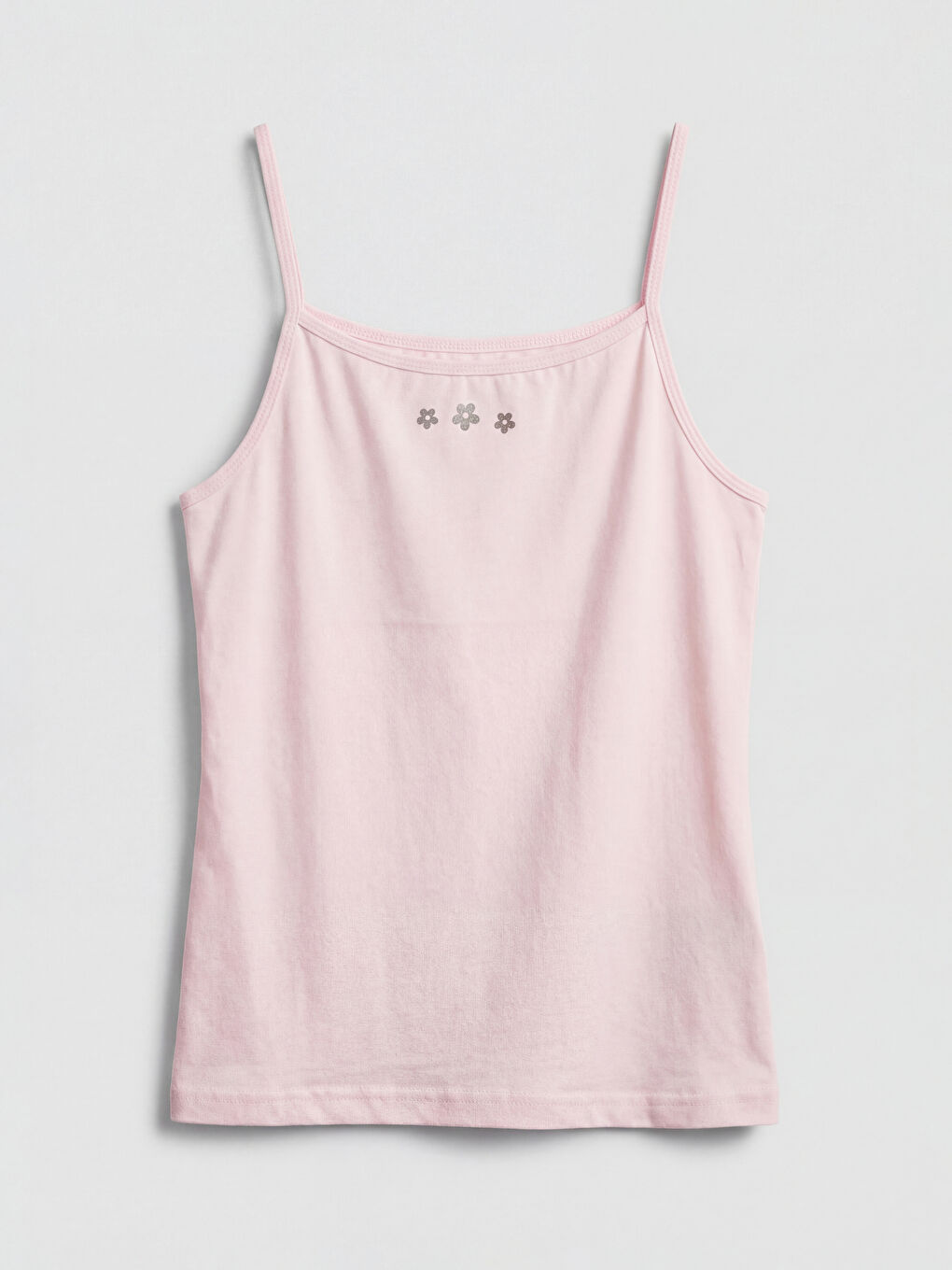 Ekru Kare Yaka Çiçekli İp Askılı Kız Çocuk Atlet 2'li-1