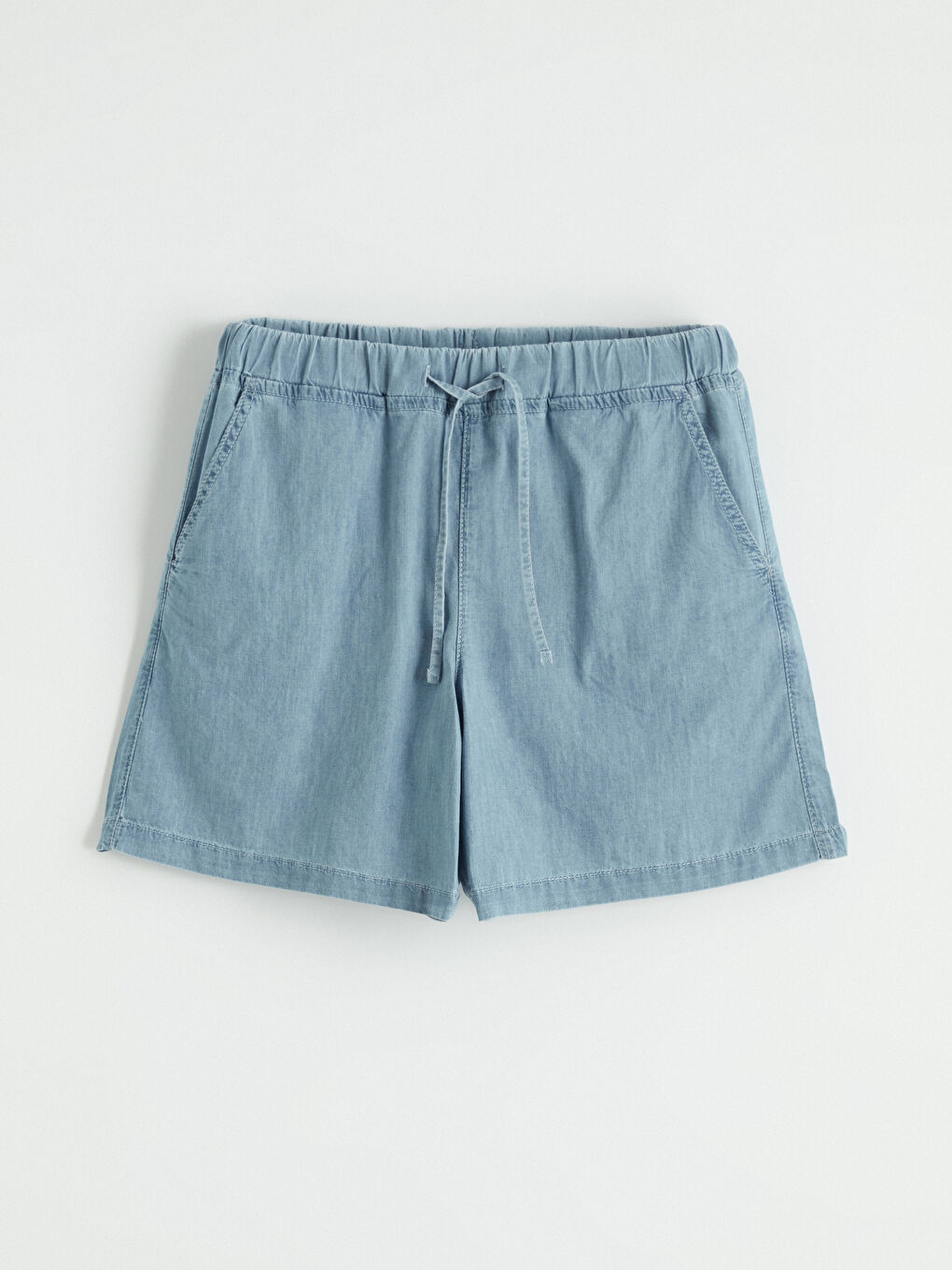 İndigo Beli Lastikli Kadın Jean Şort-4