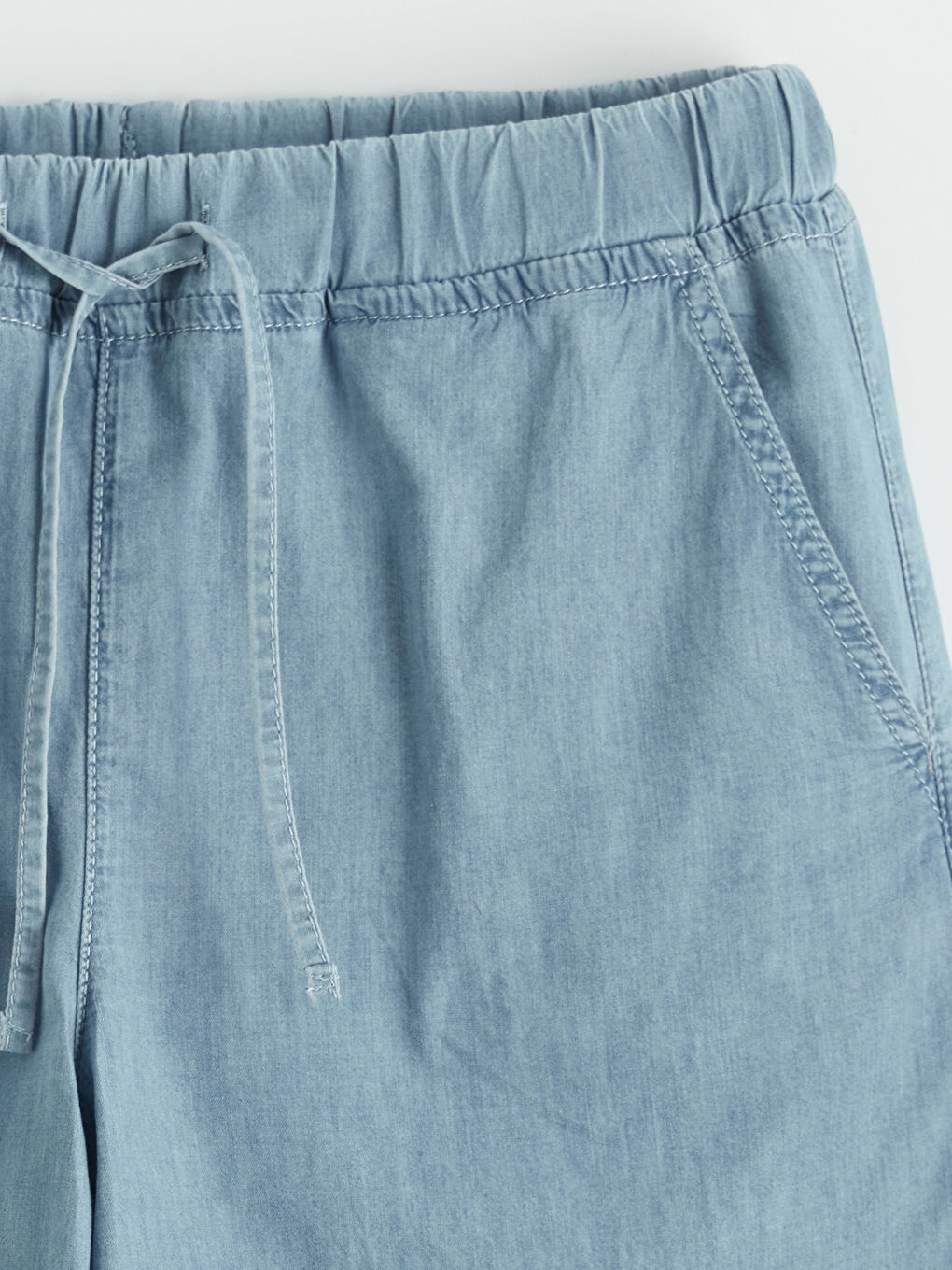 İndigo Beli Lastikli Kadın Jean Şort-5