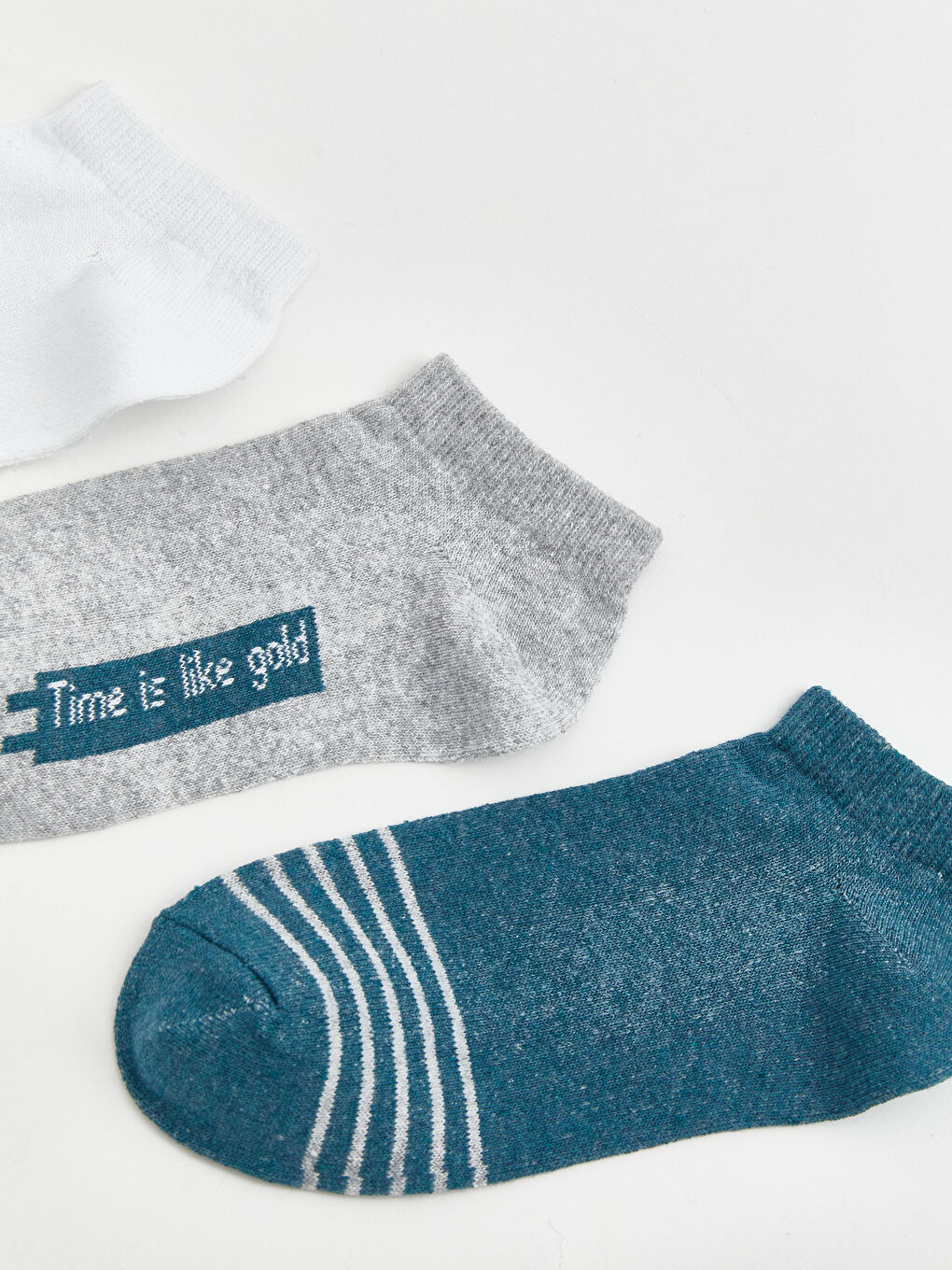 Beyaz Erkek Çocuk Desenli Patik Çorap 3'lü-1