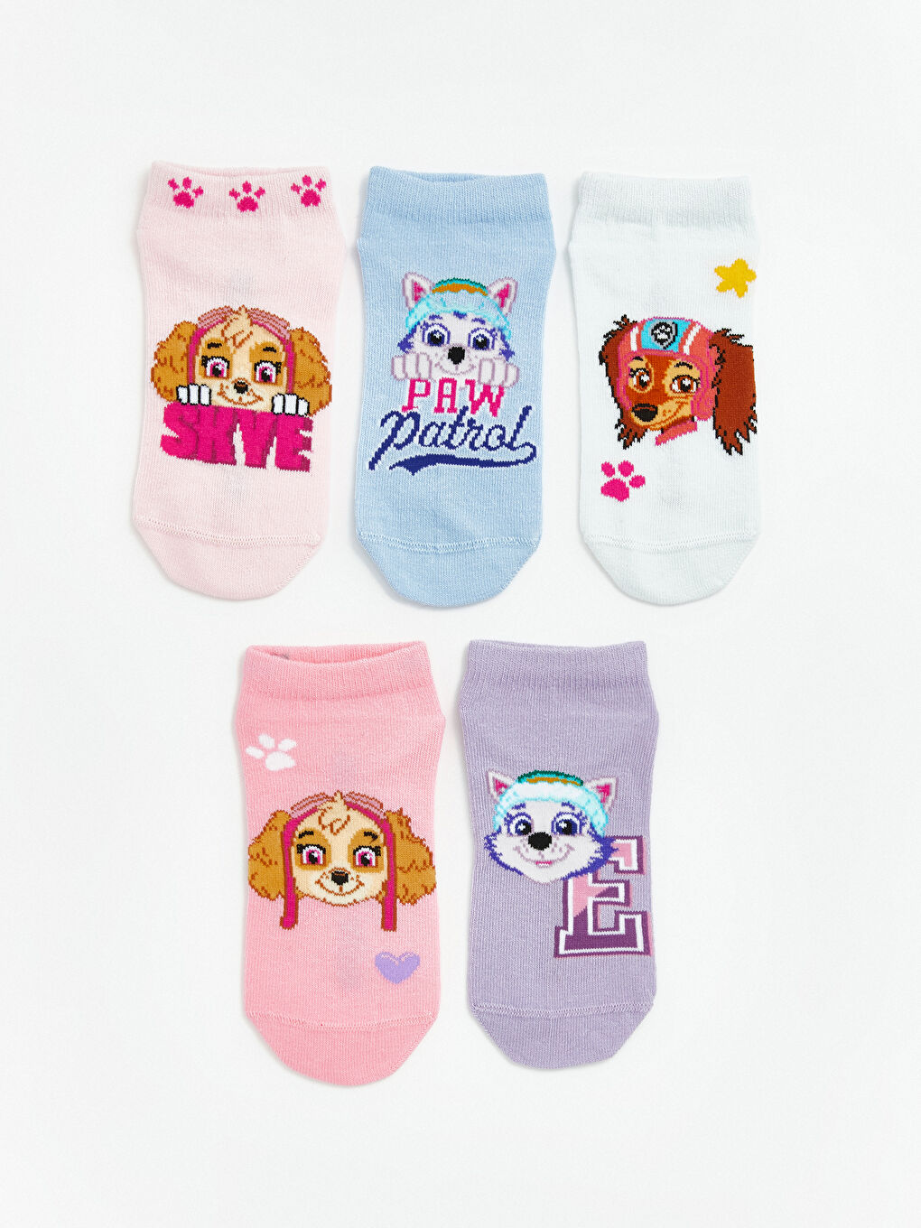 Pembe Paw Patrol Baskılı Kız Çocuk Patik Çorap 5'li-2