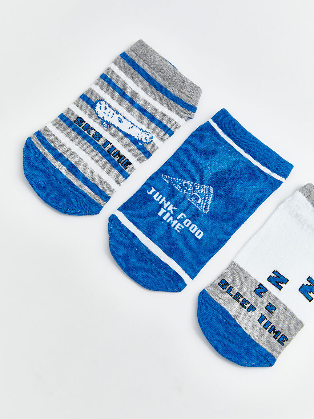 Gri Desenli Erkek Çocuk Patik Çorap 3'lü-1