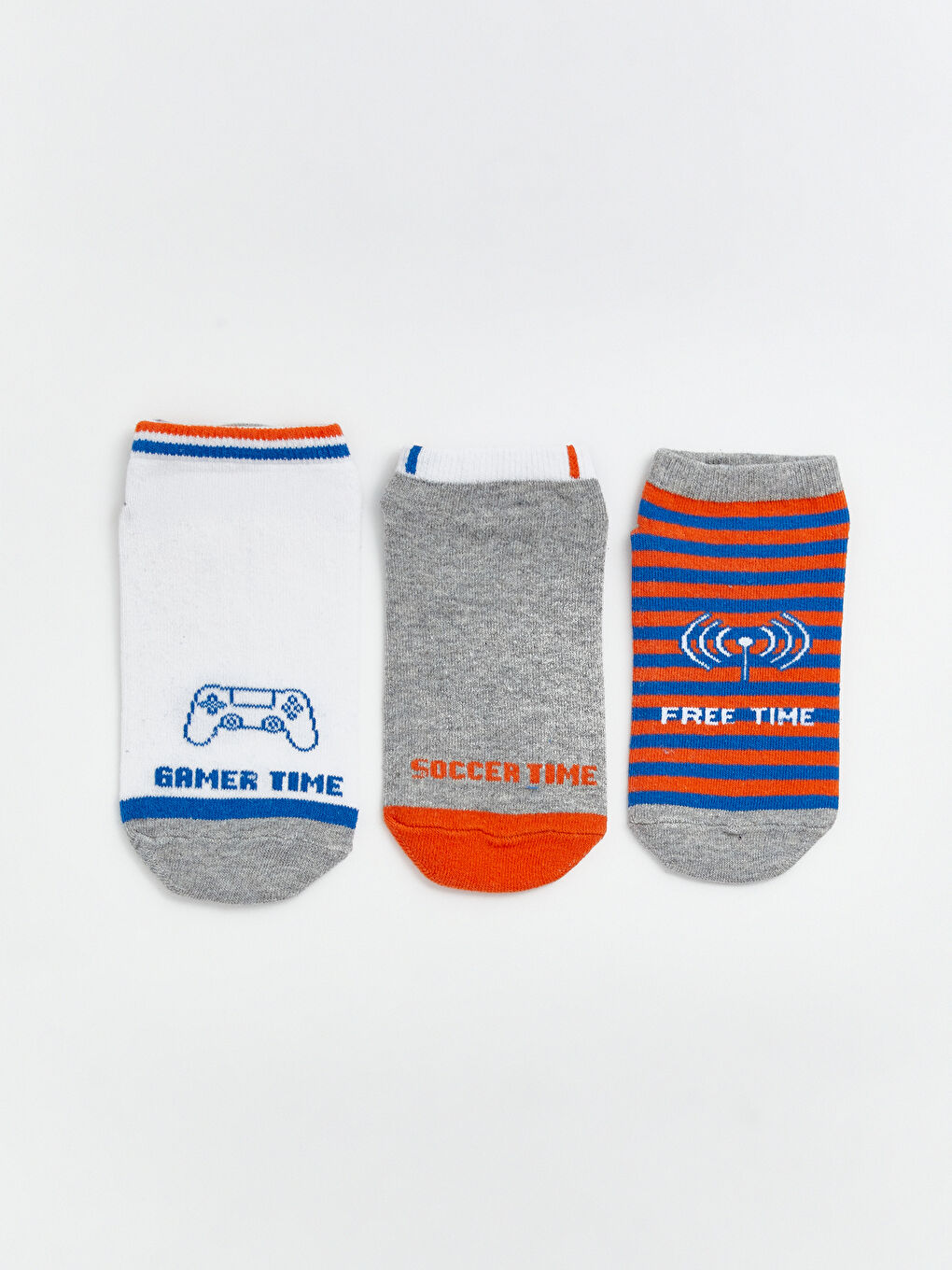 Beyaz Desenli Erkek Çocuk Patik Çorap 3'lü