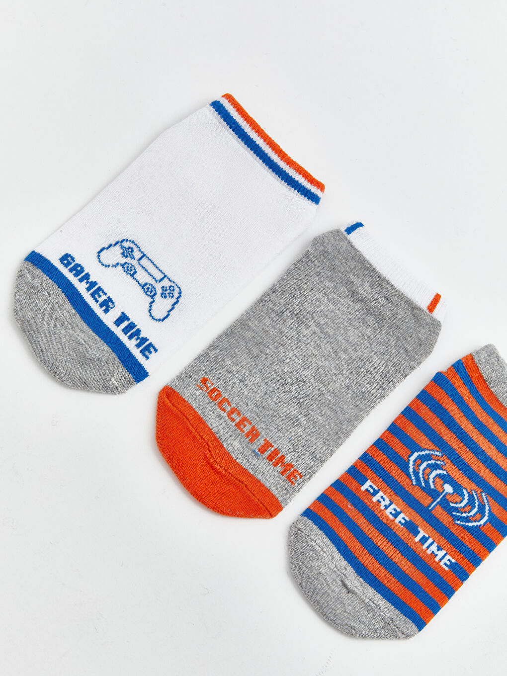 Beyaz Desenli Erkek Çocuk Patik Çorap 3'lü-1