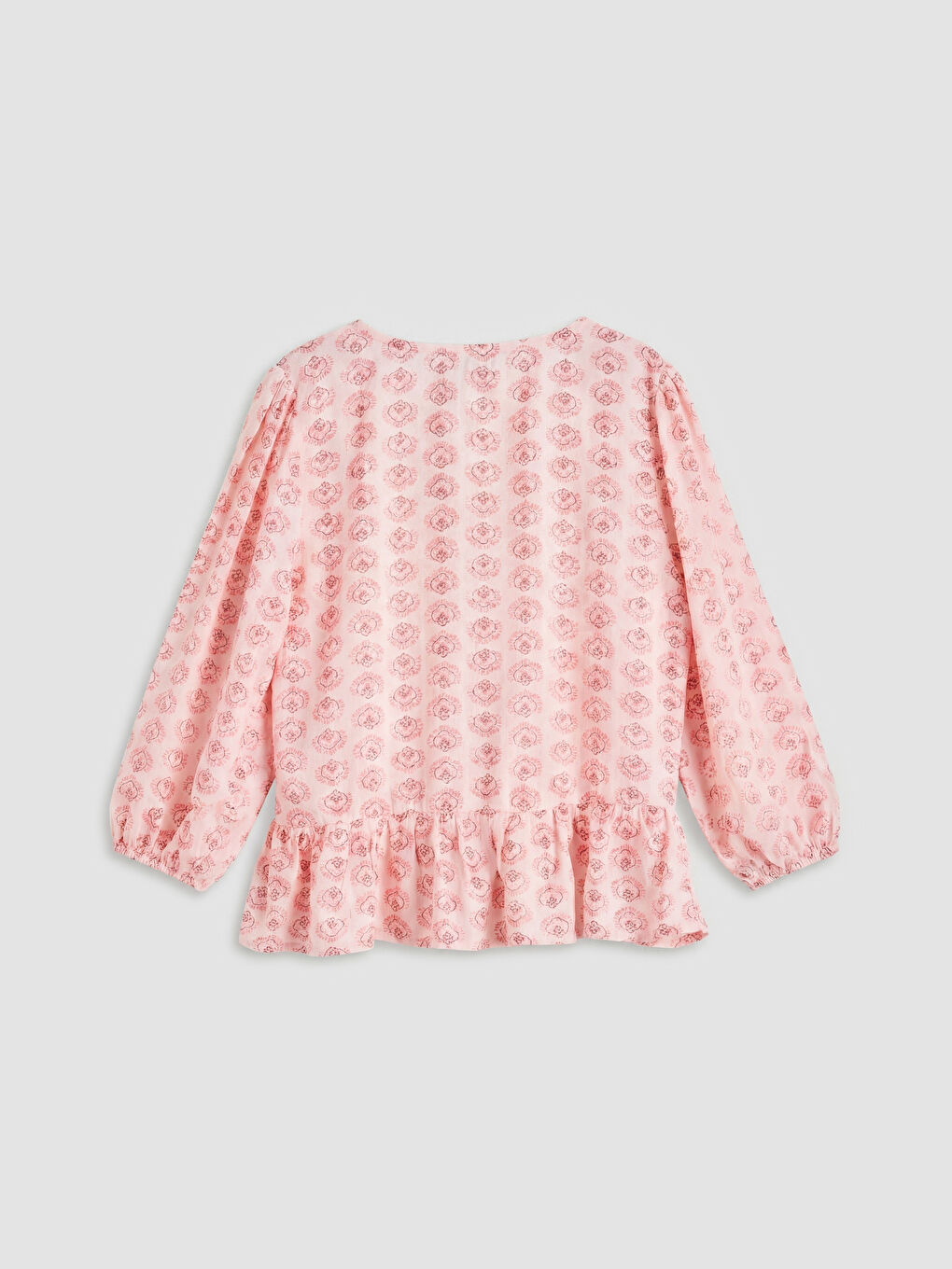 Pembe Fırfırlı Desenli Kız Çocuk Gömlek-1