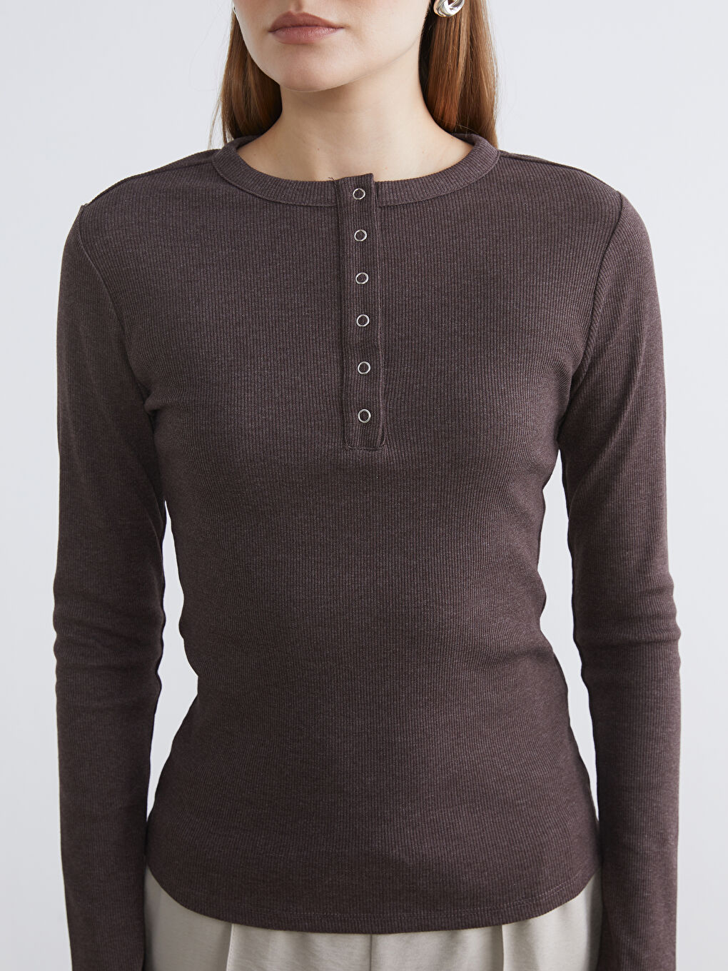 Kahverengi Bisiklet Yaka Fitilli Kadın Body-2