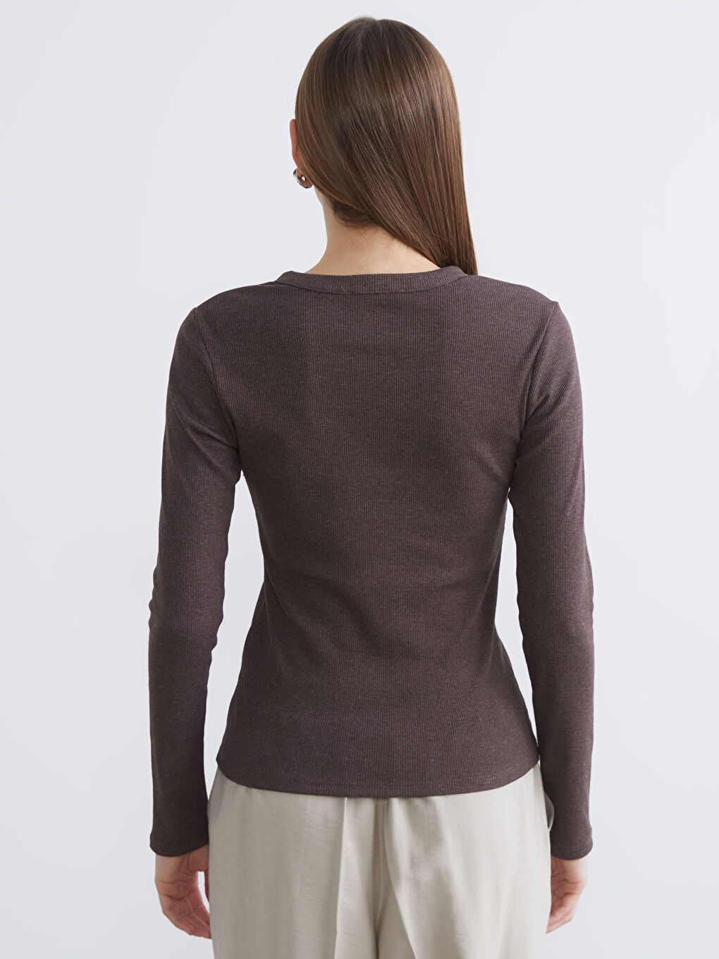 Kahverengi Bisiklet Yaka Fitilli Kadın Body-3