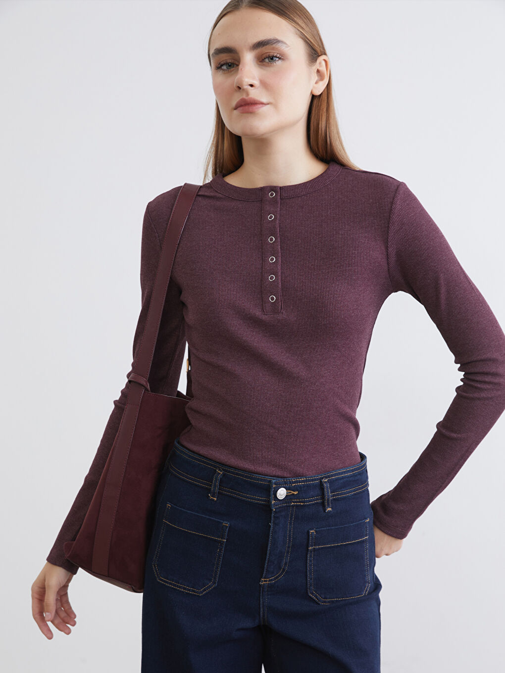 Women's Ribbed Bodysuit with a Crew Neck