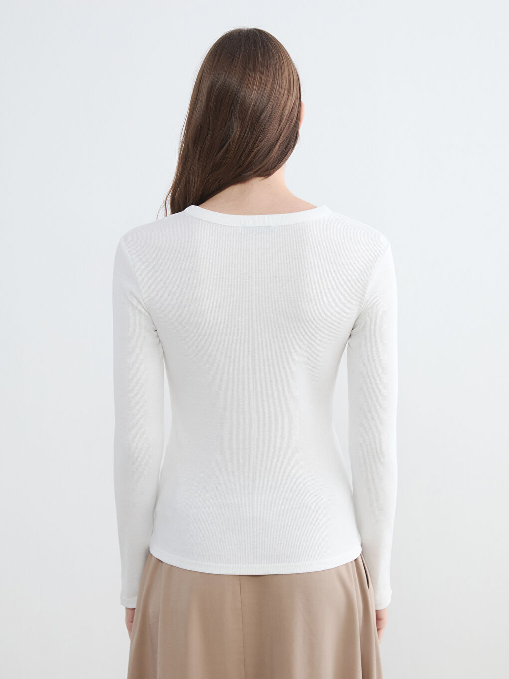 Beyaz Bisiklet Yaka Fitilli Kadın Body-4