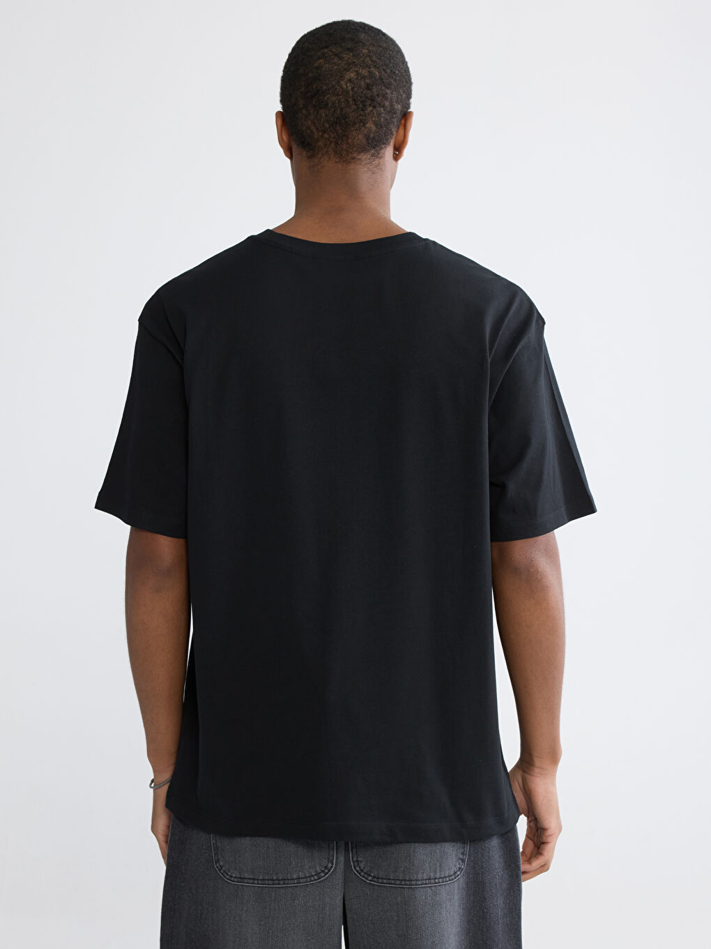 Siyah Bisiklet Yaka Baskılı Penye Erkek Tişört-3