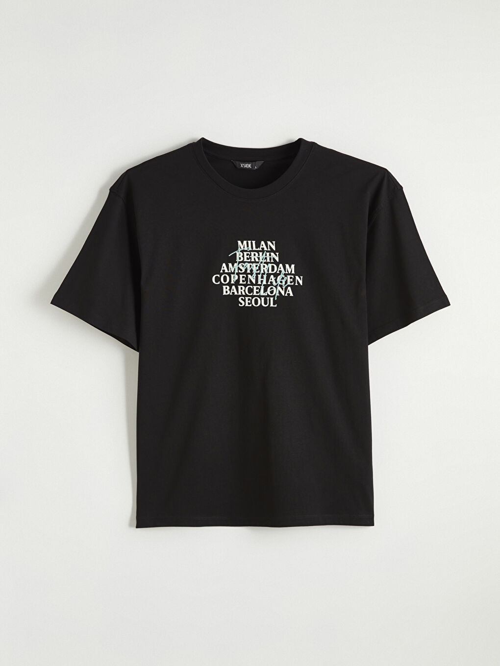 Siyah Bisiklet Yaka Baskılı Penye Erkek Tişört-4