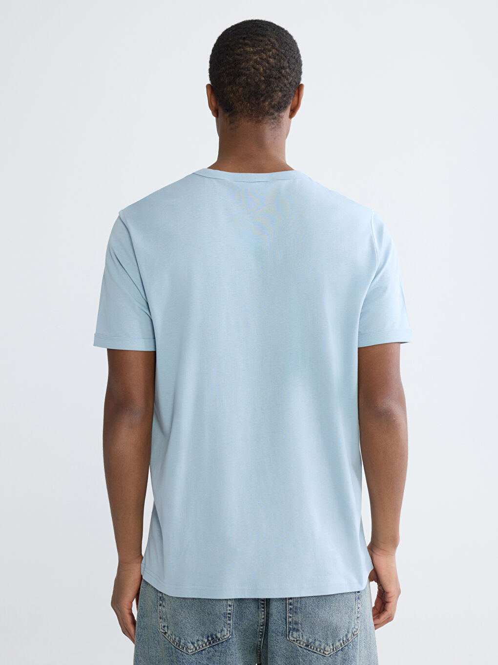 Mavi Bisiklet Yaka Baskılı Penye Erkek Tişört-3