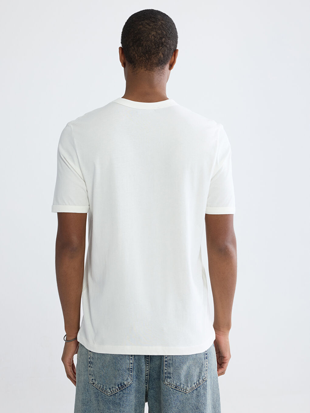 Ekru Bisiklet Yaka Erkek Baskılı Penye Erkek Tişört-3