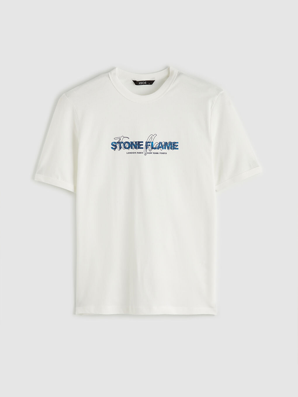 Ekru Bisiklet Yaka Erkek Baskılı Penye Erkek Tişört-4