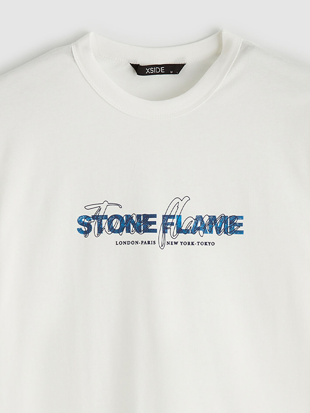 Ekru Bisiklet Yaka Erkek Baskılı Penye Erkek Tişört-5