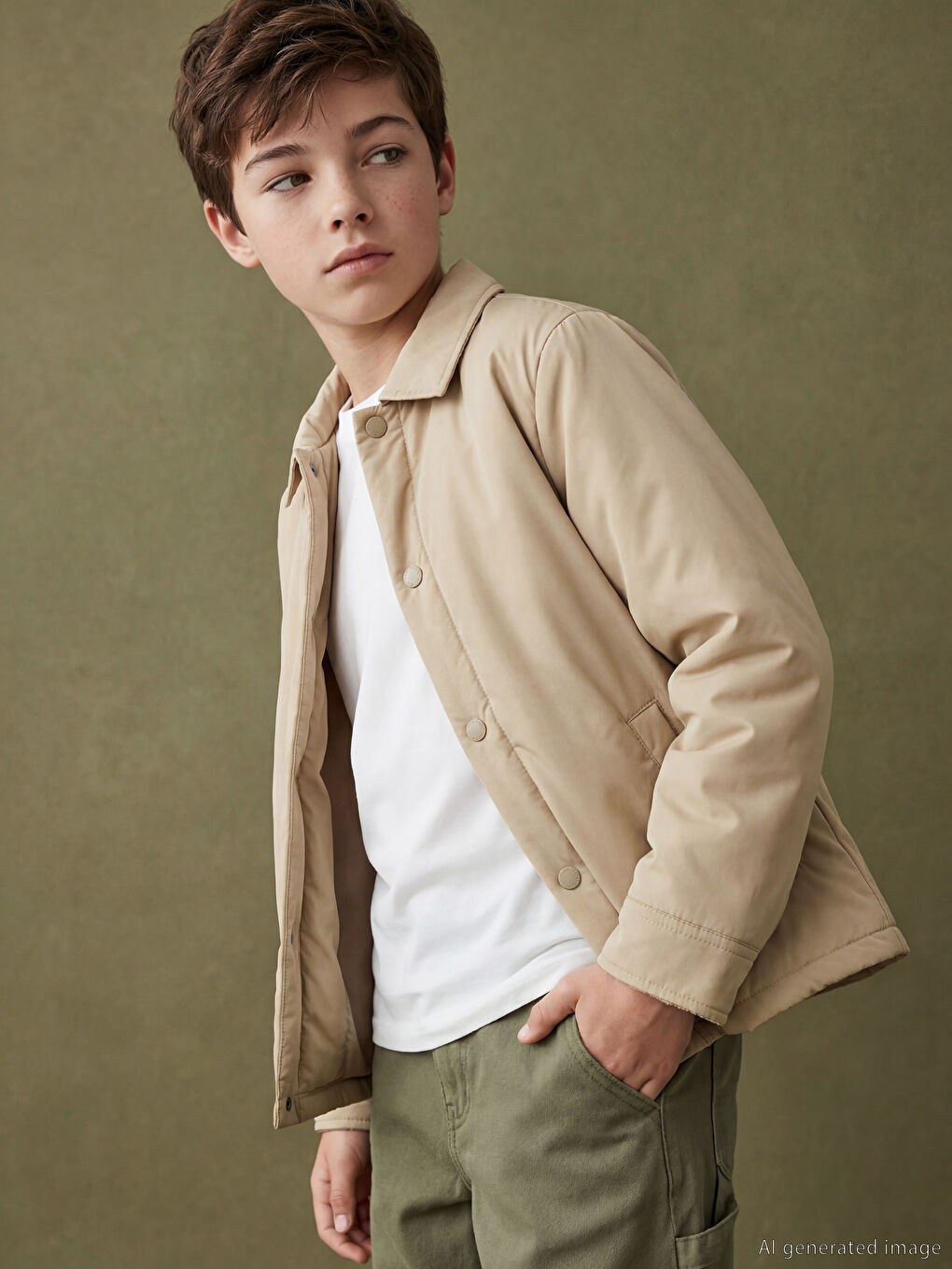 Bej Gömlek Yaka Erkek Çocuk Mont