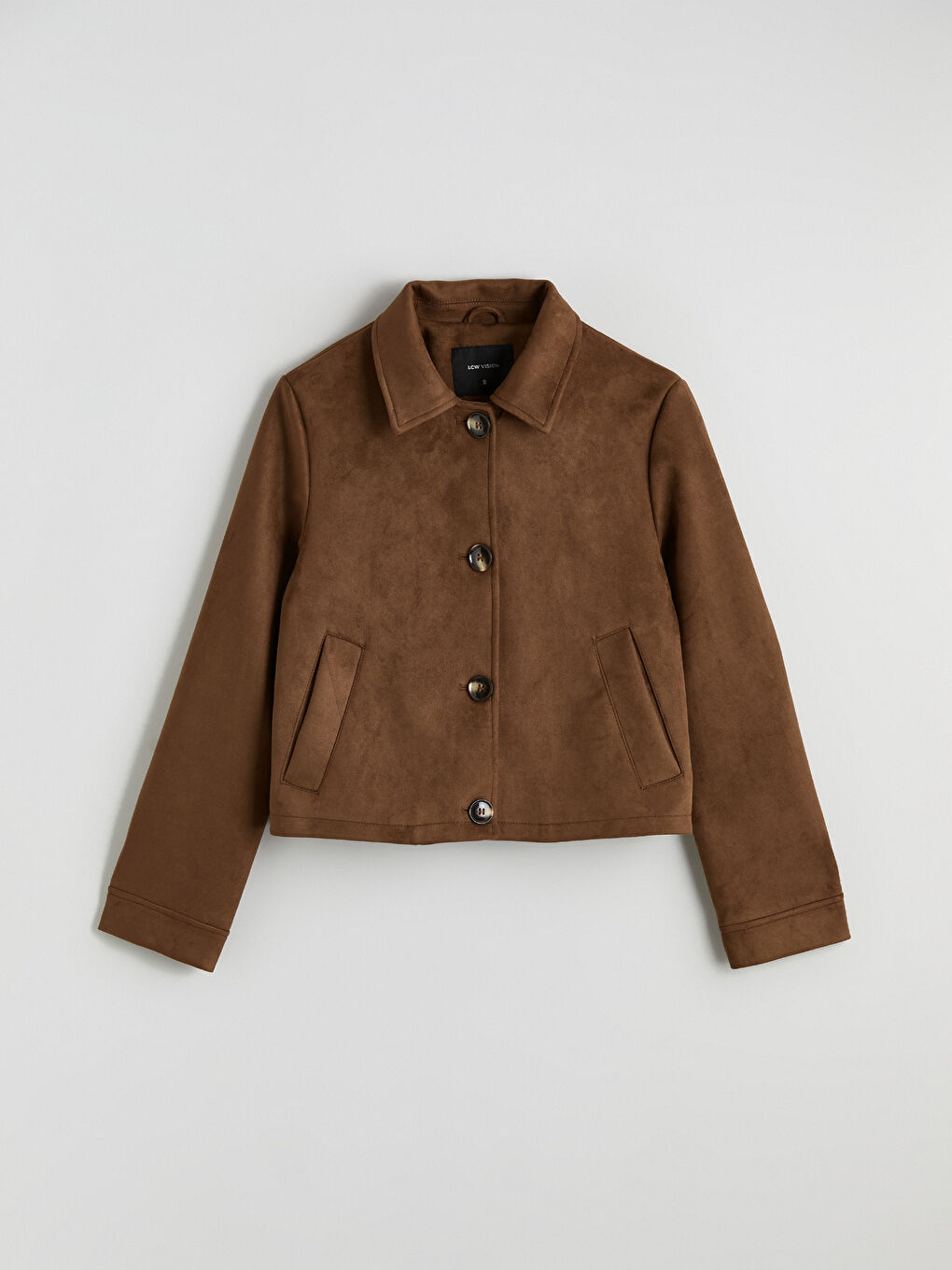 Collared Neck Faux Suede Woman Jacket-5