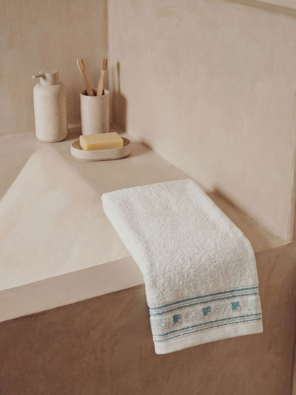 Striped Embroidered Cotton Hand Towel 30x50 cm