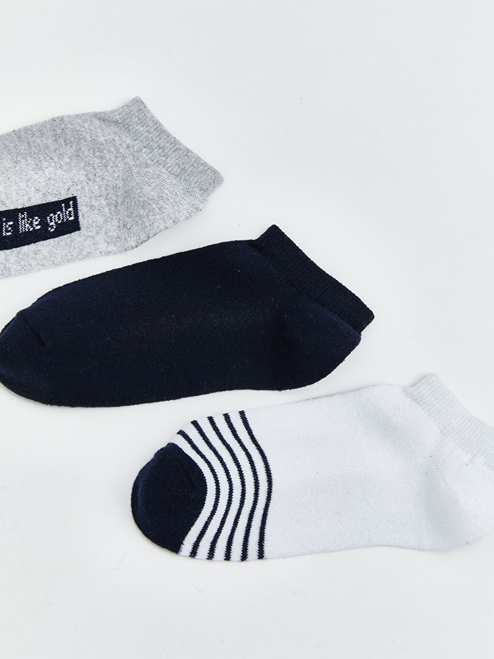 Gri Erkek Çocuk Patik Çorap 3'lü-1