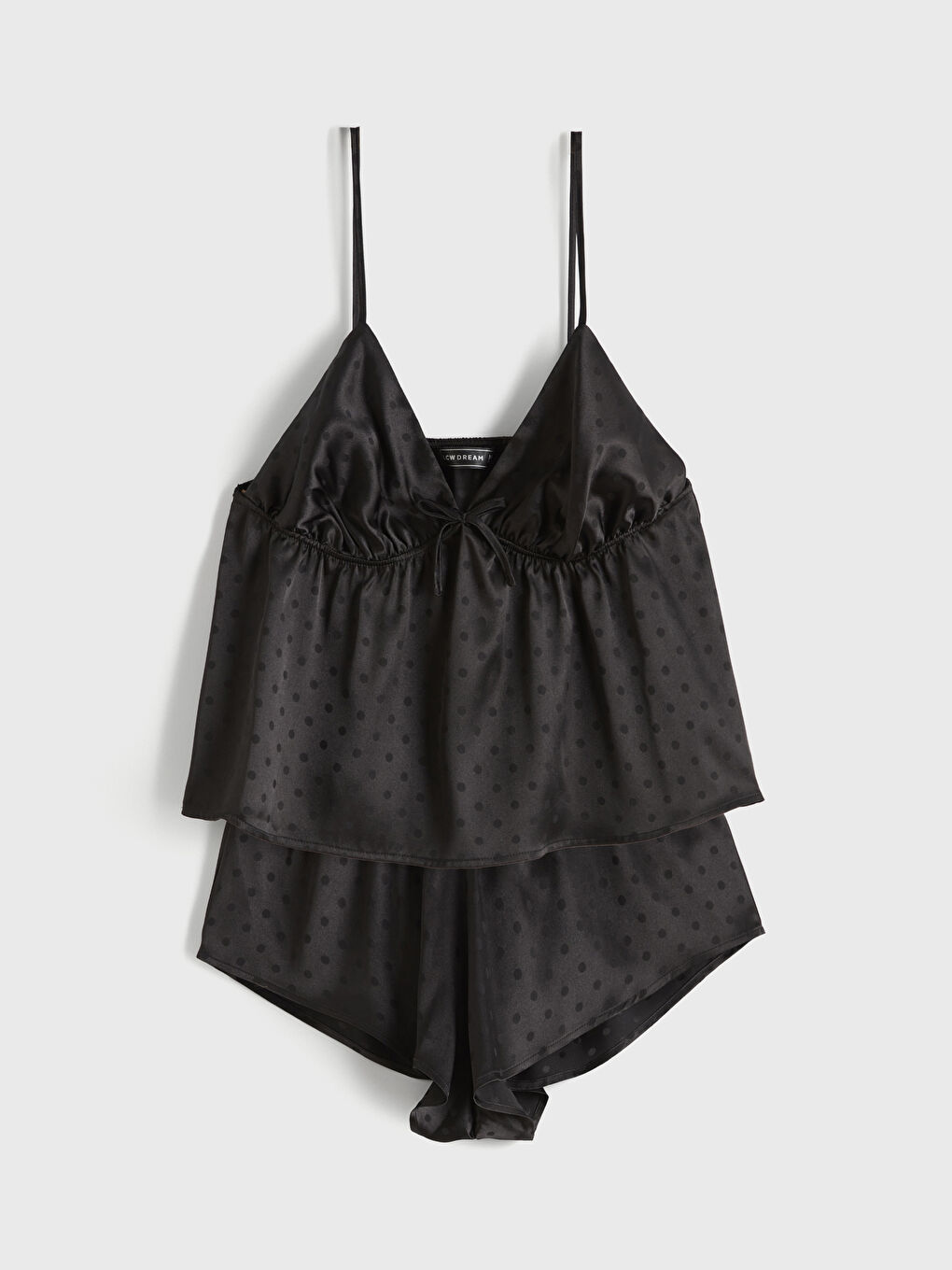 Siyah İp Askılı Puantiyeli Kadın Şortlu Pijama Takımı-1