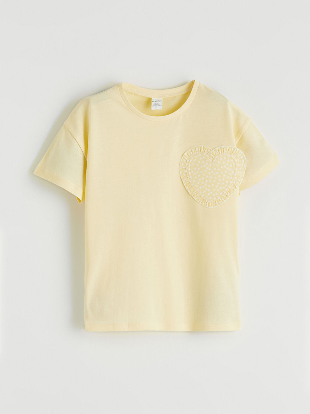 Sarı Bisiklet Yaka Kalp Detaylı Kız Çocuk Tişört	