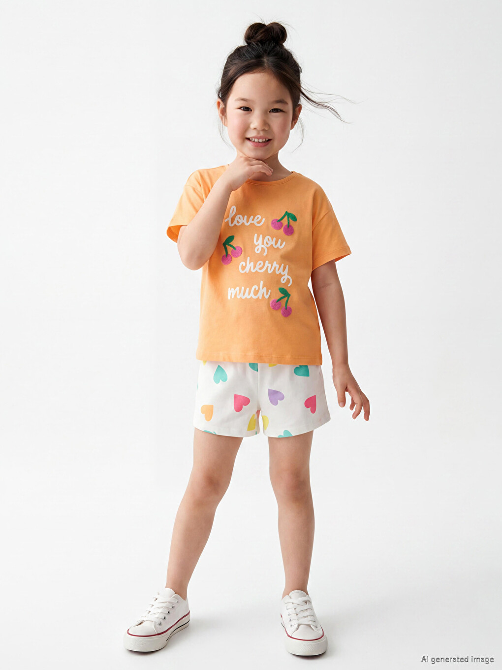 Elastischer Bund Herzgemusterte Mädchen Shorts-1