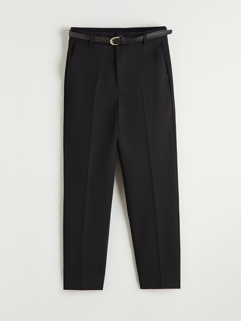 Belted Carrot Fit Women's Fabric Trousers-4