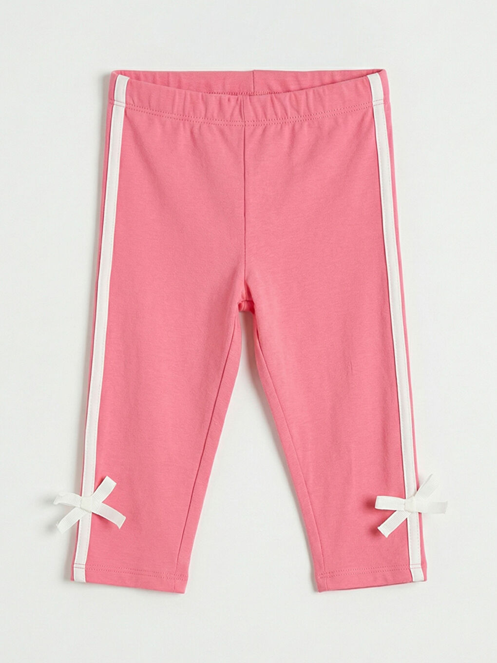 Pembe Yanları Şeritli Fiyonk Detaylı Kız Çocuk Tayt