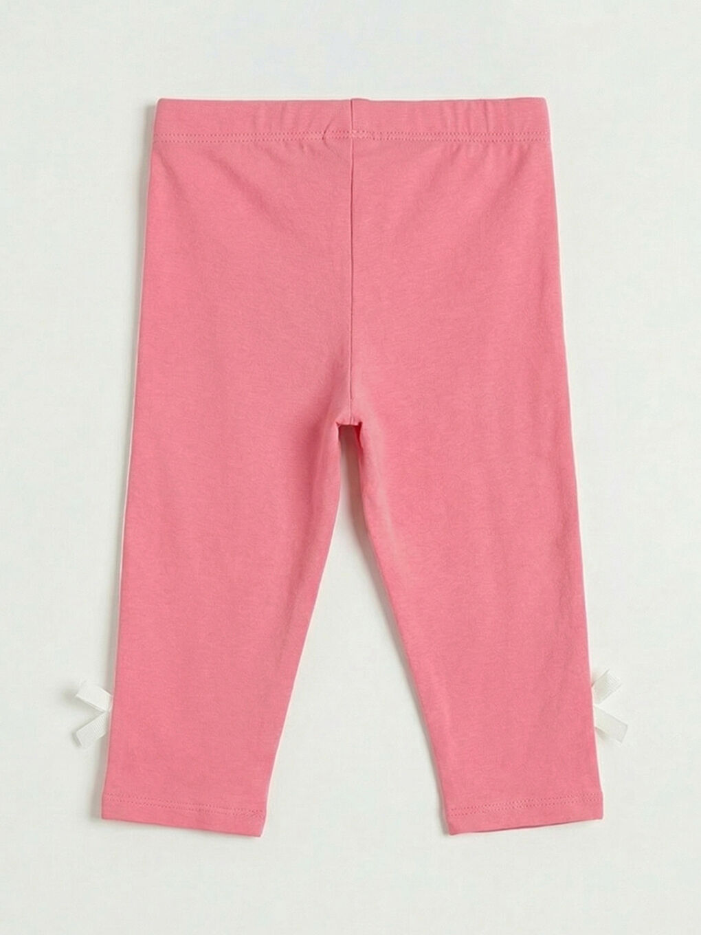 Pembe Yanları Şeritli Fiyonk Detaylı Kız Çocuk Tayt-1