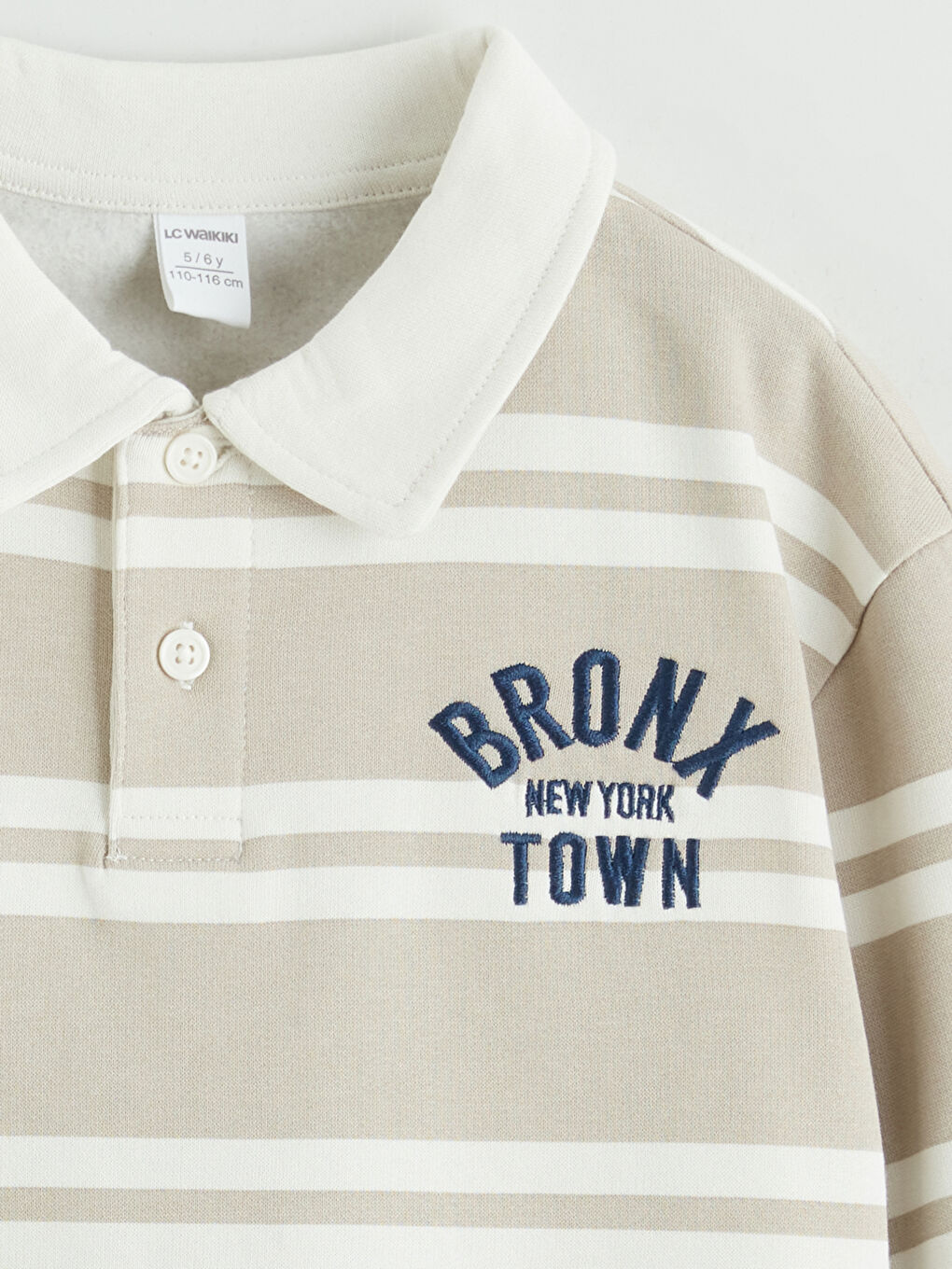 Gri Polo Yaka Çizgili Erkek Çocuk Kalın Sweatshirt-1