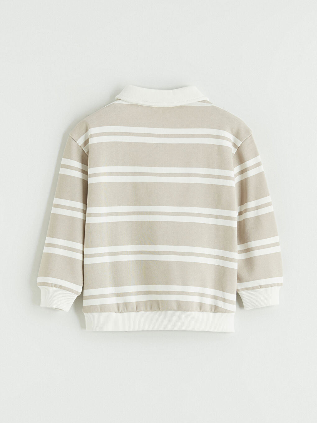 Gri Polo Yaka Çizgili Erkek Çocuk Kalın Sweatshirt-3