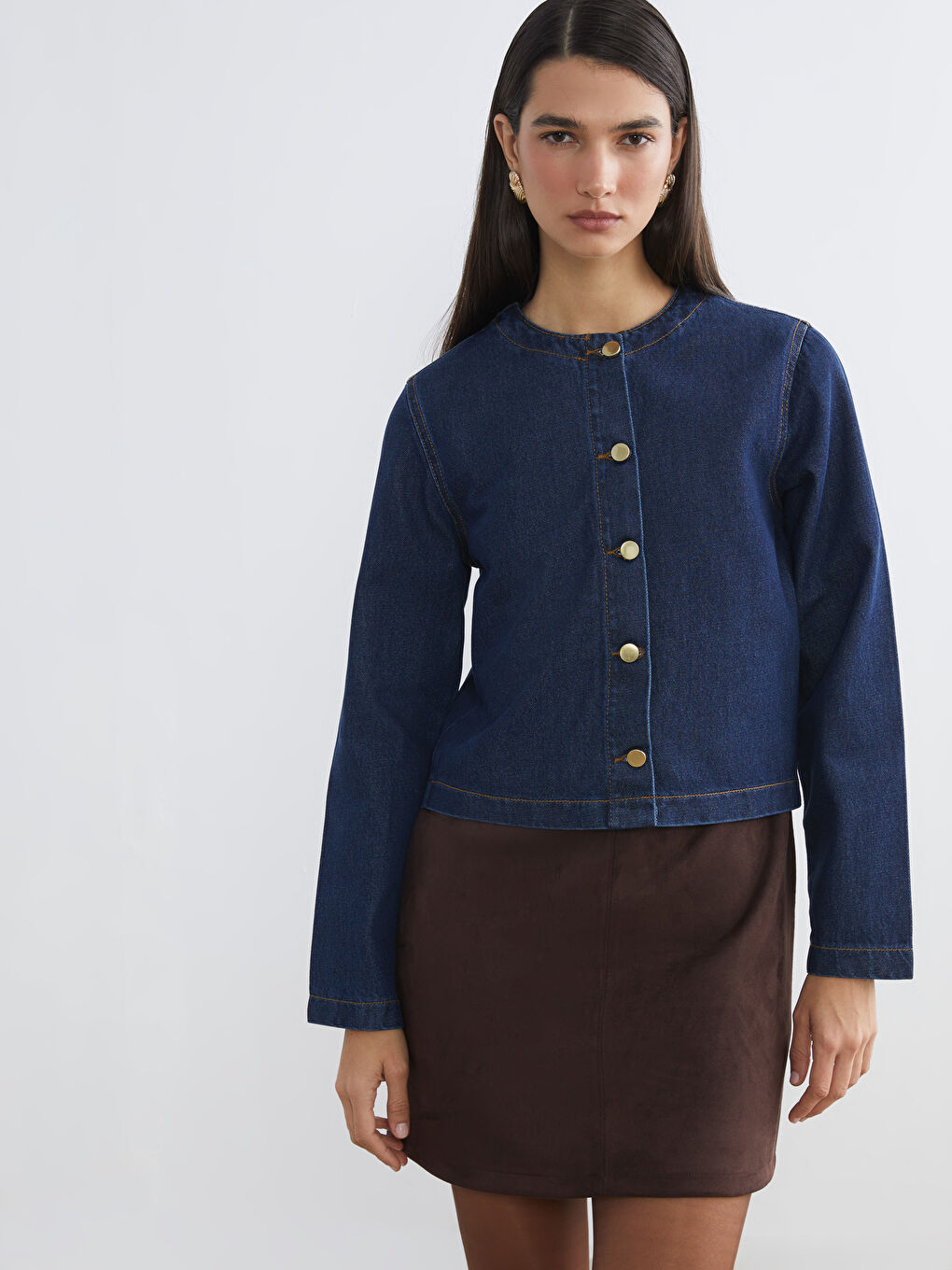 İndigo Bisiklet Yaka Kadın Jean Ceket