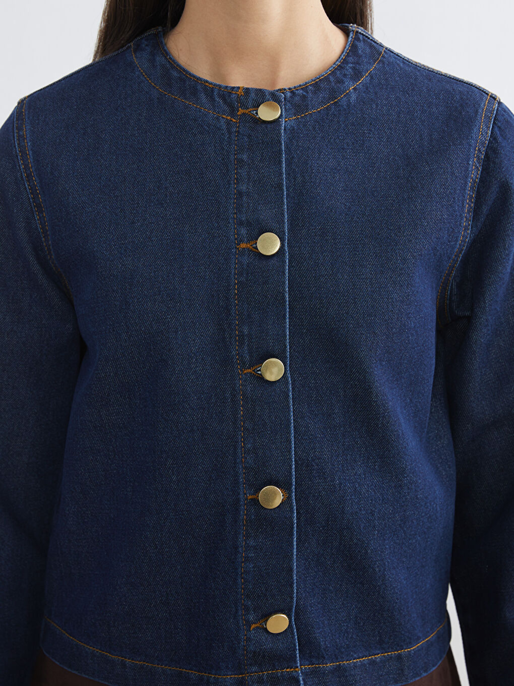İndigo Bisiklet Yaka Kadın Jean Ceket-2