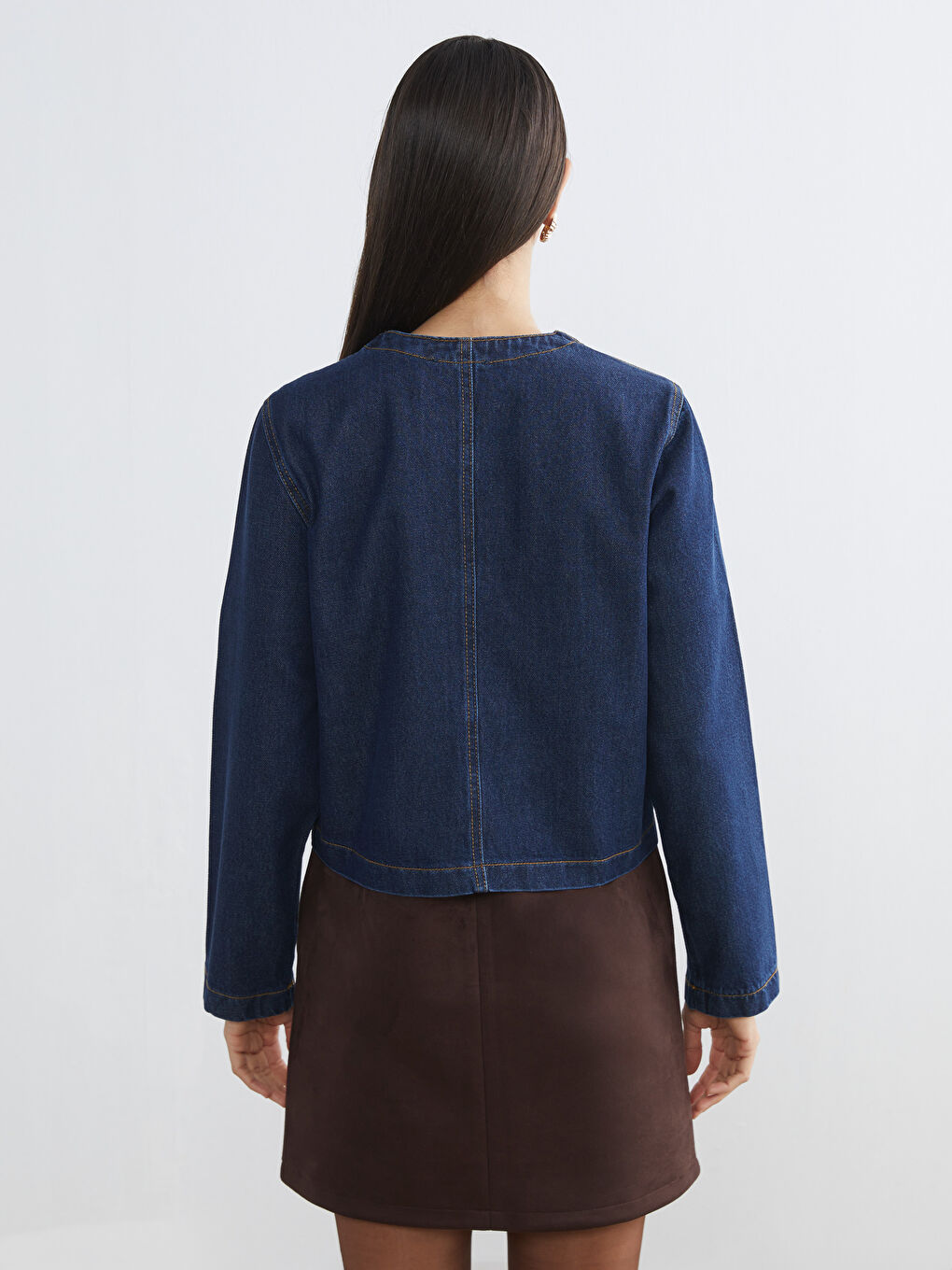 İndigo Bisiklet Yaka Kadın Jean Ceket-3