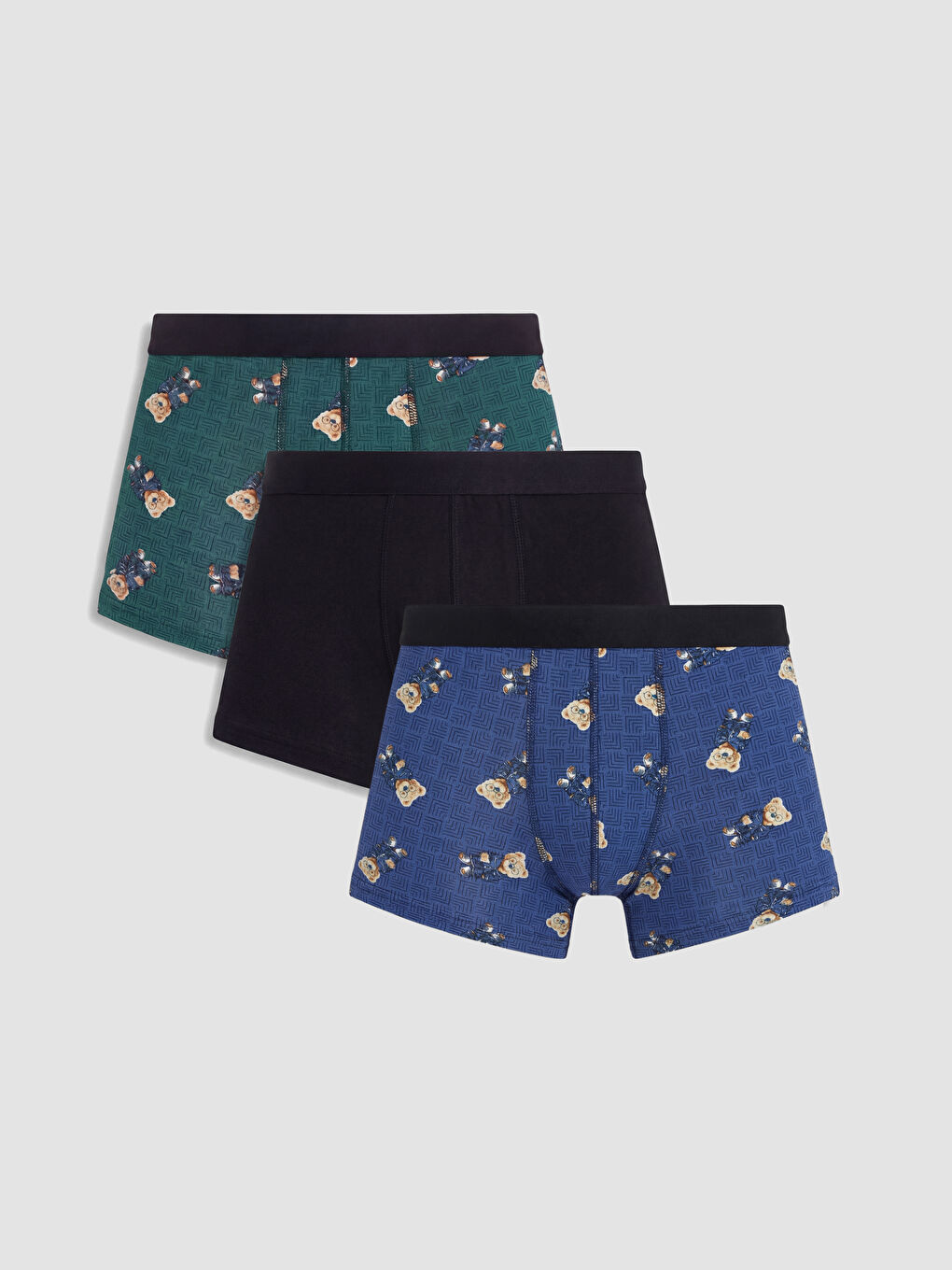 Mavi Beli Lastikli Erkek Boxer 3'lü