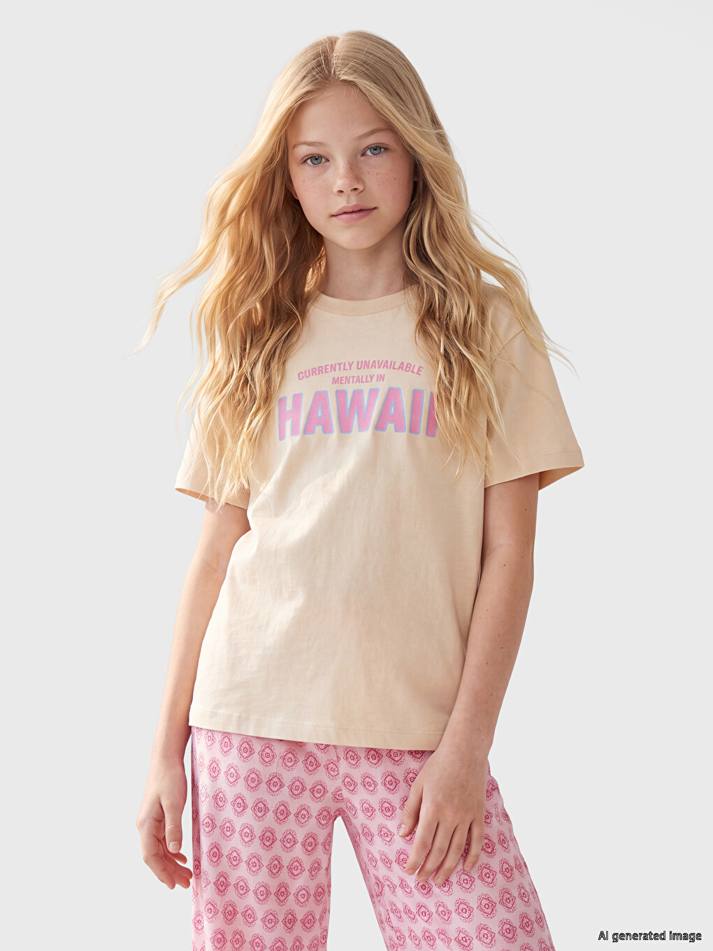 Crew Neck Hawaii Printed Girls' T-shirt