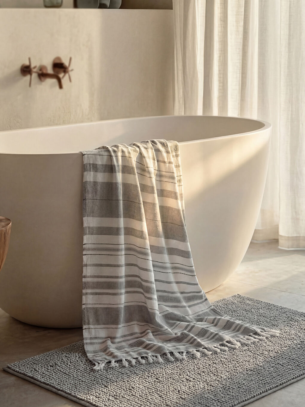 Gri Çizgili Peştemal Havlu 90x165 cm