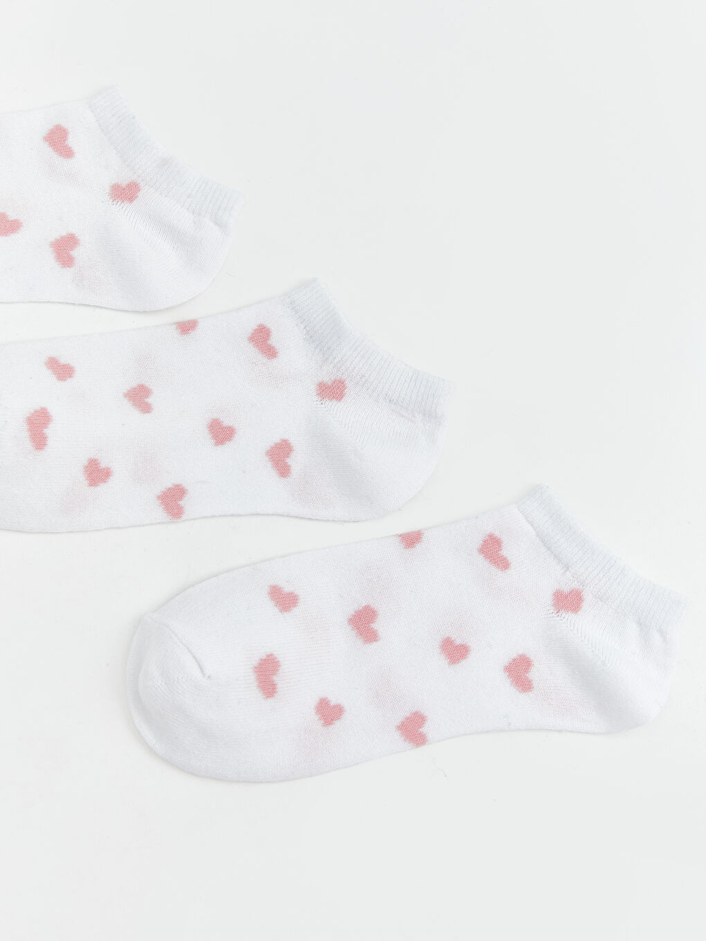 Beyaz Kalp Desenli Kadın Patik Çorap 3'lü-1