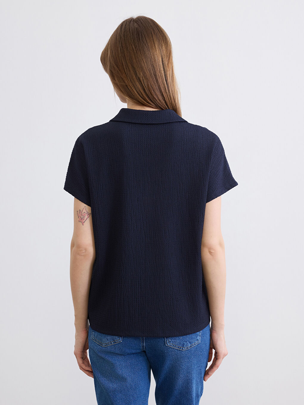 Polo Neck Textured Women's T-Shirt-3