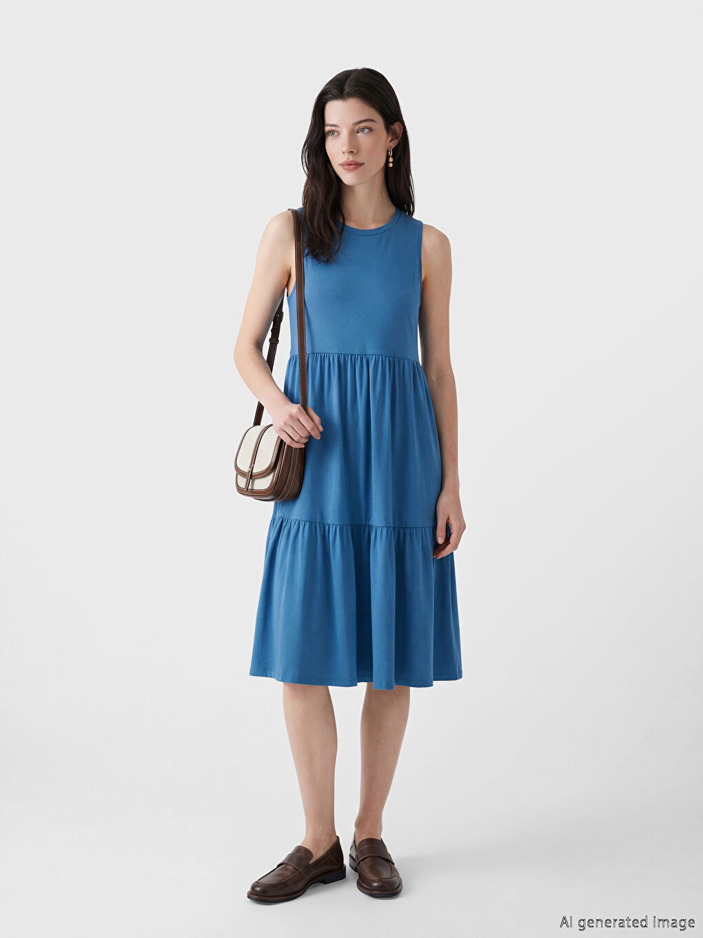 Многослойное платье с круглым вырезом