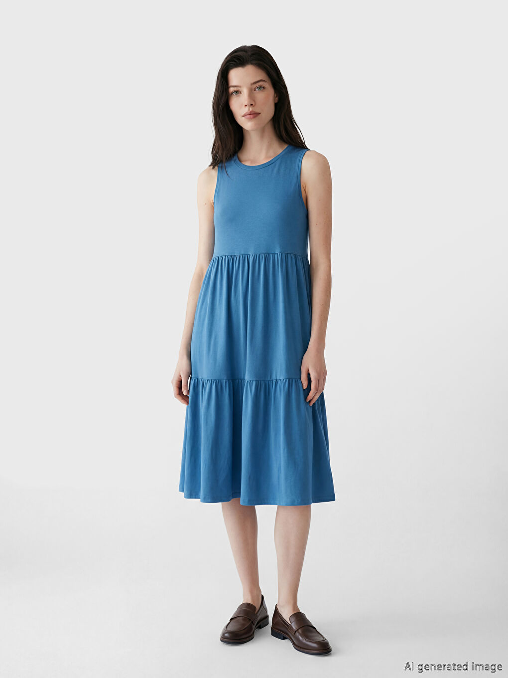 Многослойное платье с круглым вырезом-1