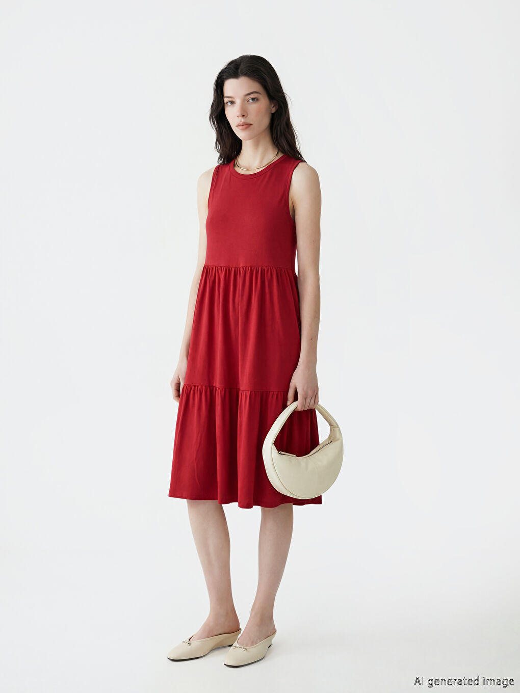 Платье с круглым вырезом и многослойным дизайном-1